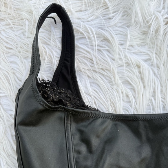 Sleek Black Faux Leather Bodysuit - Picture 2 of 3